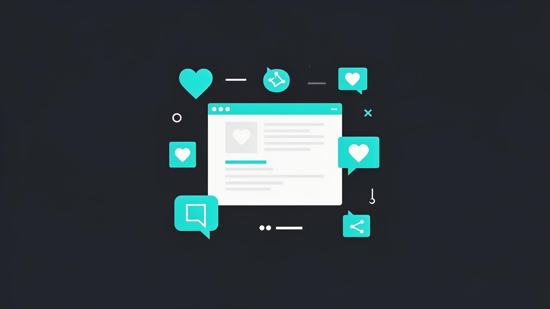 Flat-Design-Illustration: Social Media Engagement mit Likes und Shares