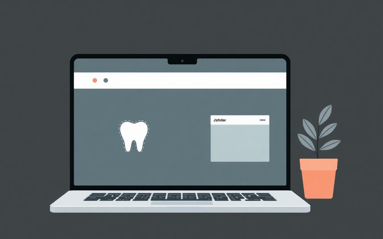 Zahnarzt-Website auf Laptop mit leerem Terminkalender